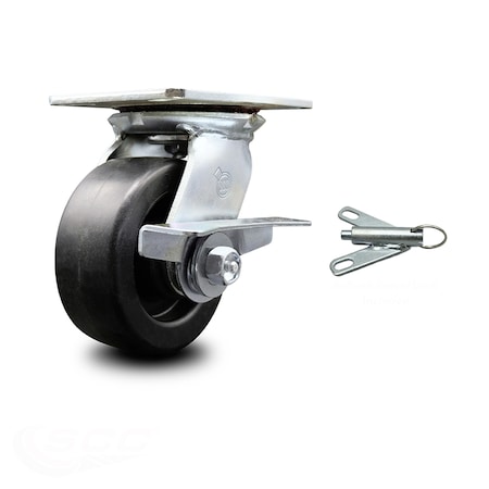Service Caster 5 Inch Polyolefin Caster with Roller Bearing and Brake/Swivel Lock SCC SCC-35S520-POR-SLB-BSL